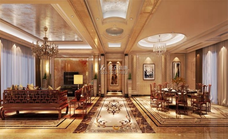 星湖尚景苑290平方米混搭风格平层户型客餐厅一体装修效果图