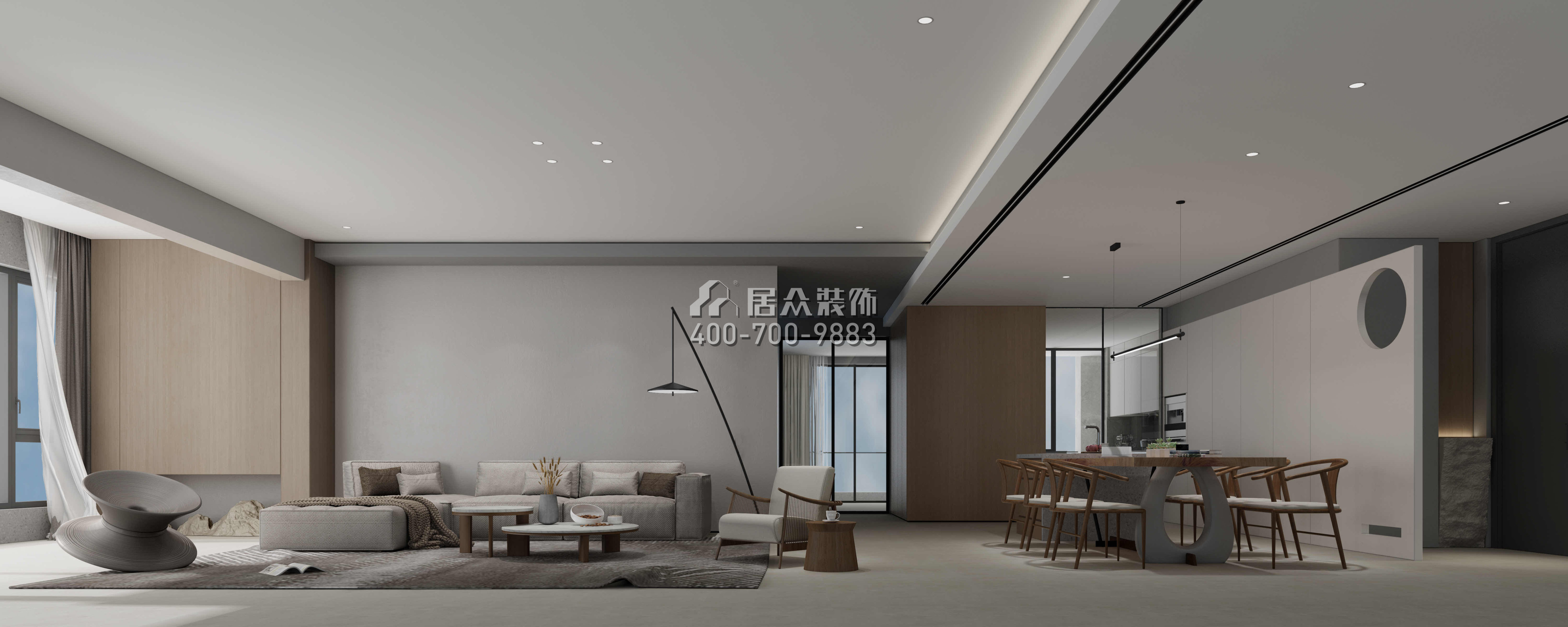 湘江一号240平方米现代简约风格平层户型装修效果图