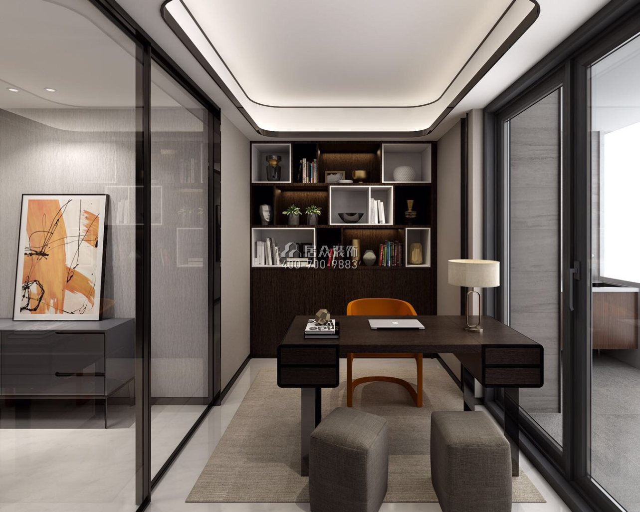 博林天瑞138平方米现代简约风格平层户型书房装修效果图
