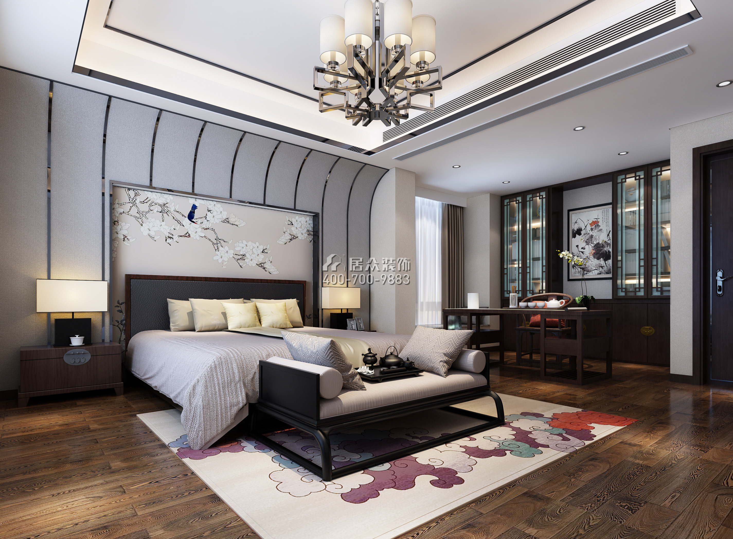 山語清暉一期220平方米中式風格平層戶型臥室裝修效果圖