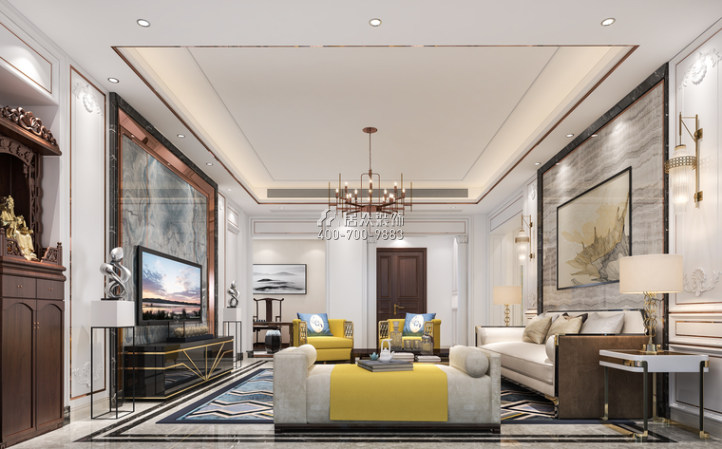 中洲中央公园二期260平方米中式风格平层户型客厅装修效果图