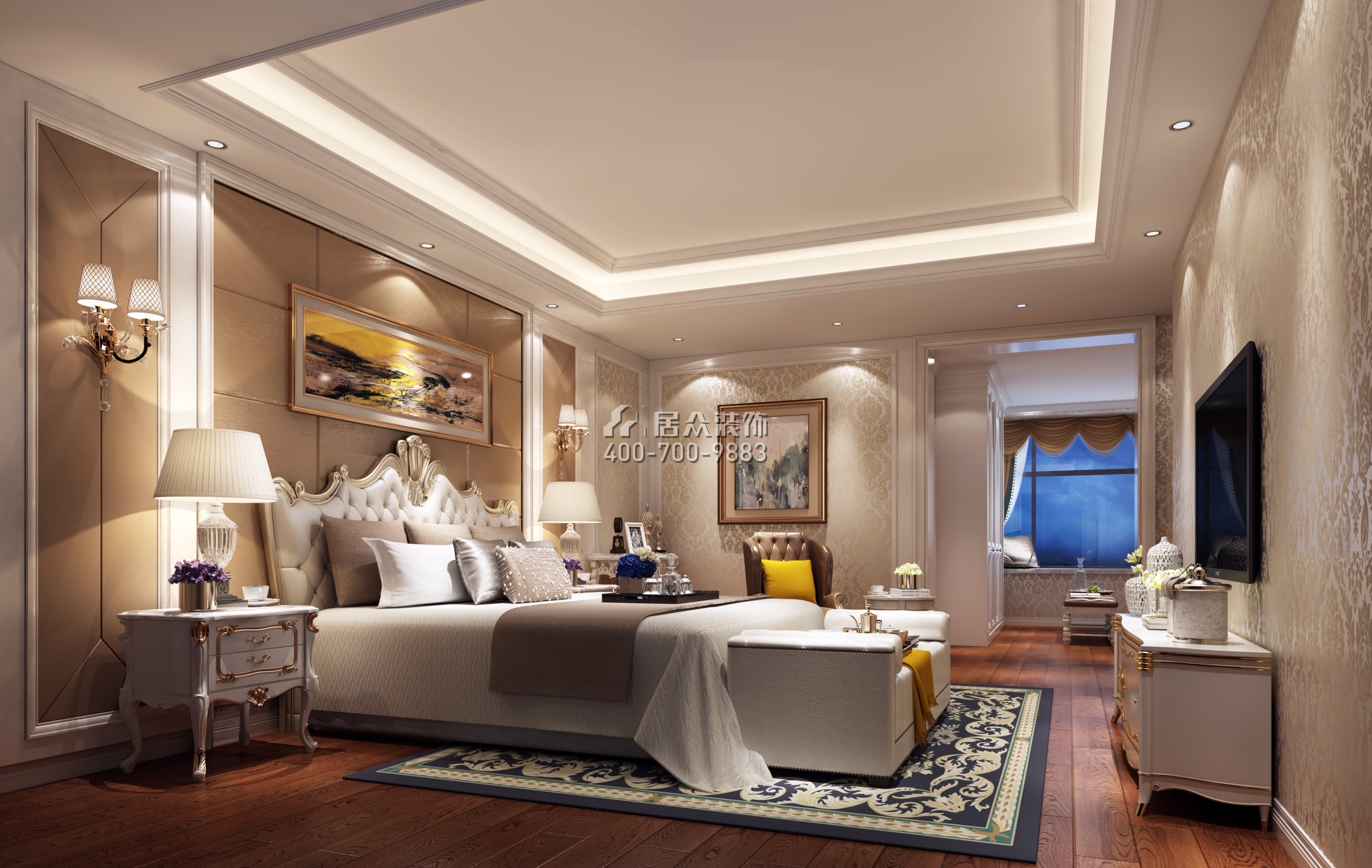 中洲中央公园二期260平方米欧式风格平层户型卧室装修效果图