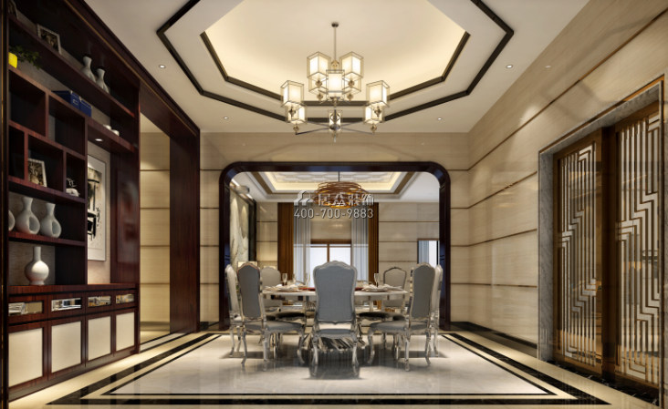 信荣海逸半岛384平方米中式风格别墅户型餐厅装修效果图