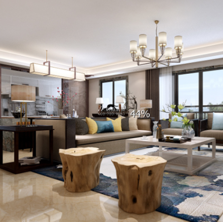 天悦南湾120平方米中式风格平层户型客厅装修效果图