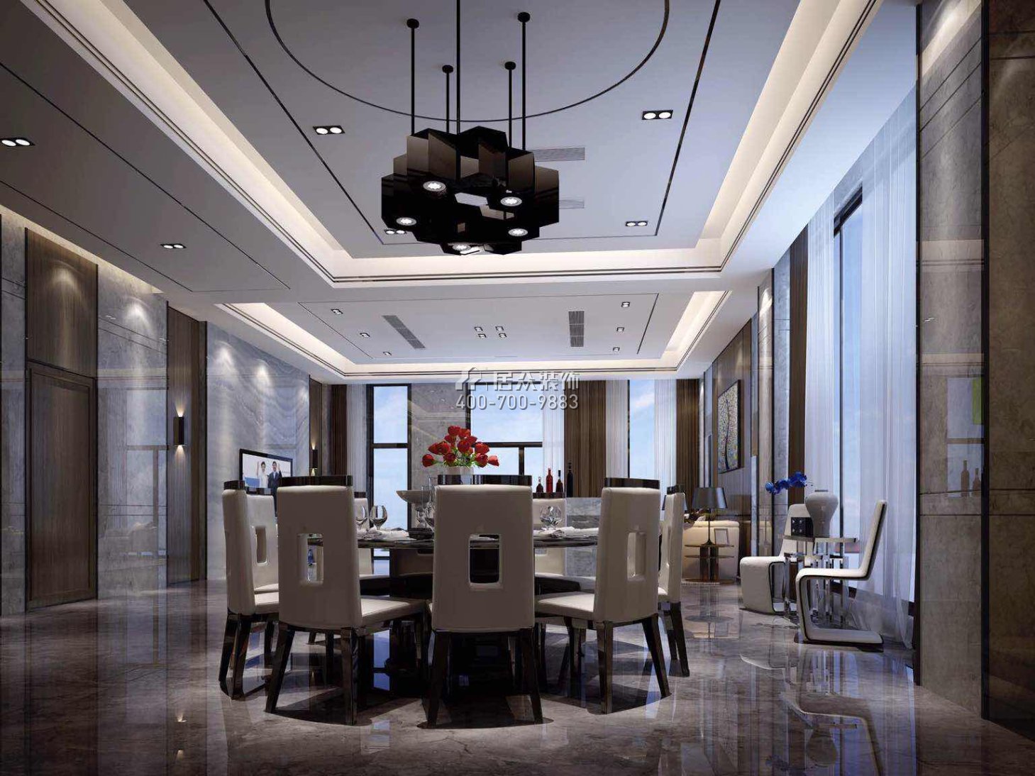 龙城一品580平方米现代简约风格别墅户型餐厅装修效果图