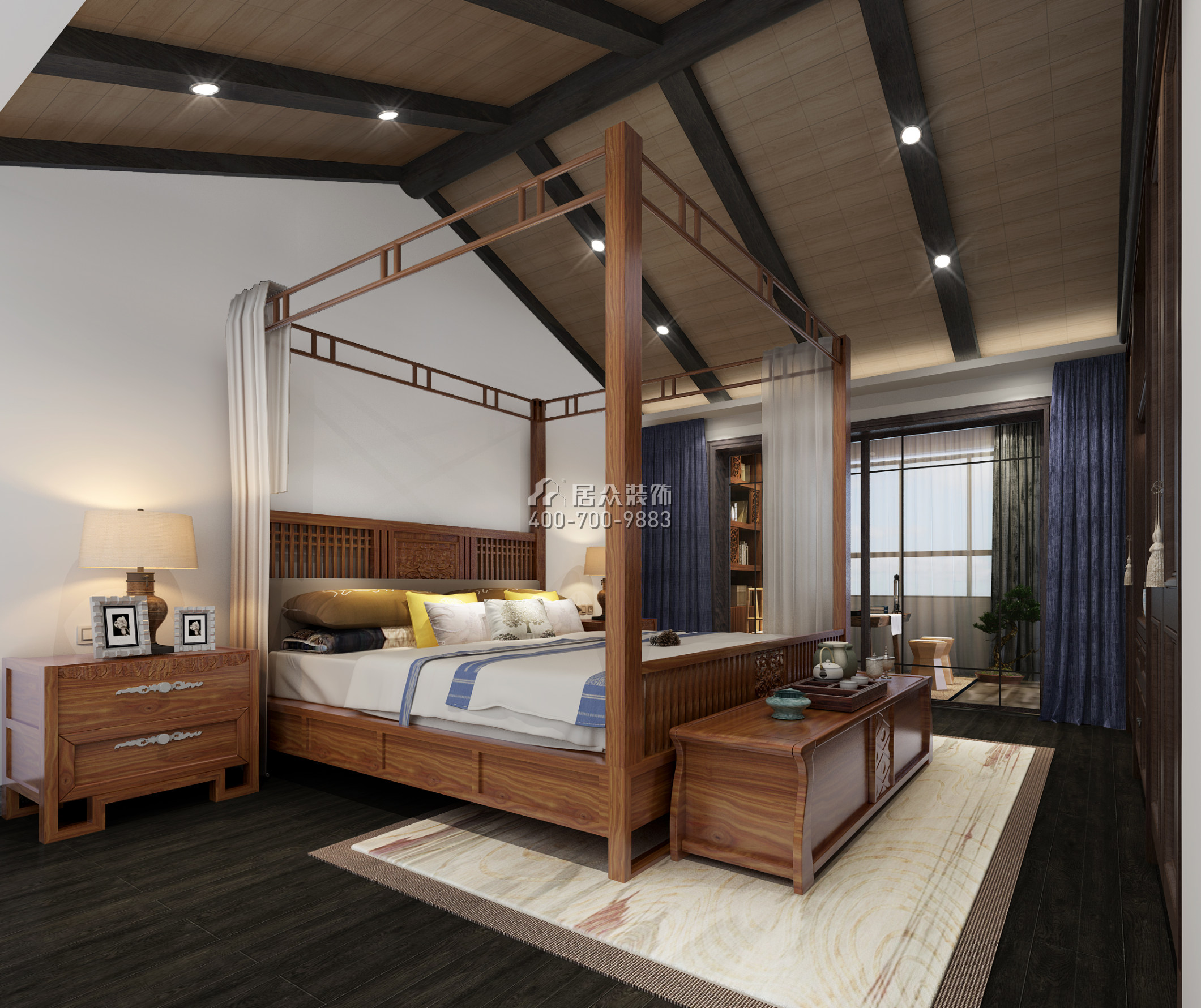 觀瀾湖御林山180平方米中式風格復式戶型臥室裝修效果圖