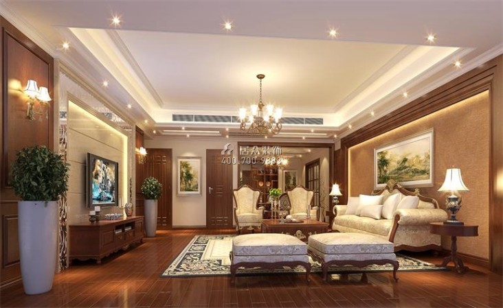 星湖尚景苑178平方米美式风格平层户型客厅装修效果图