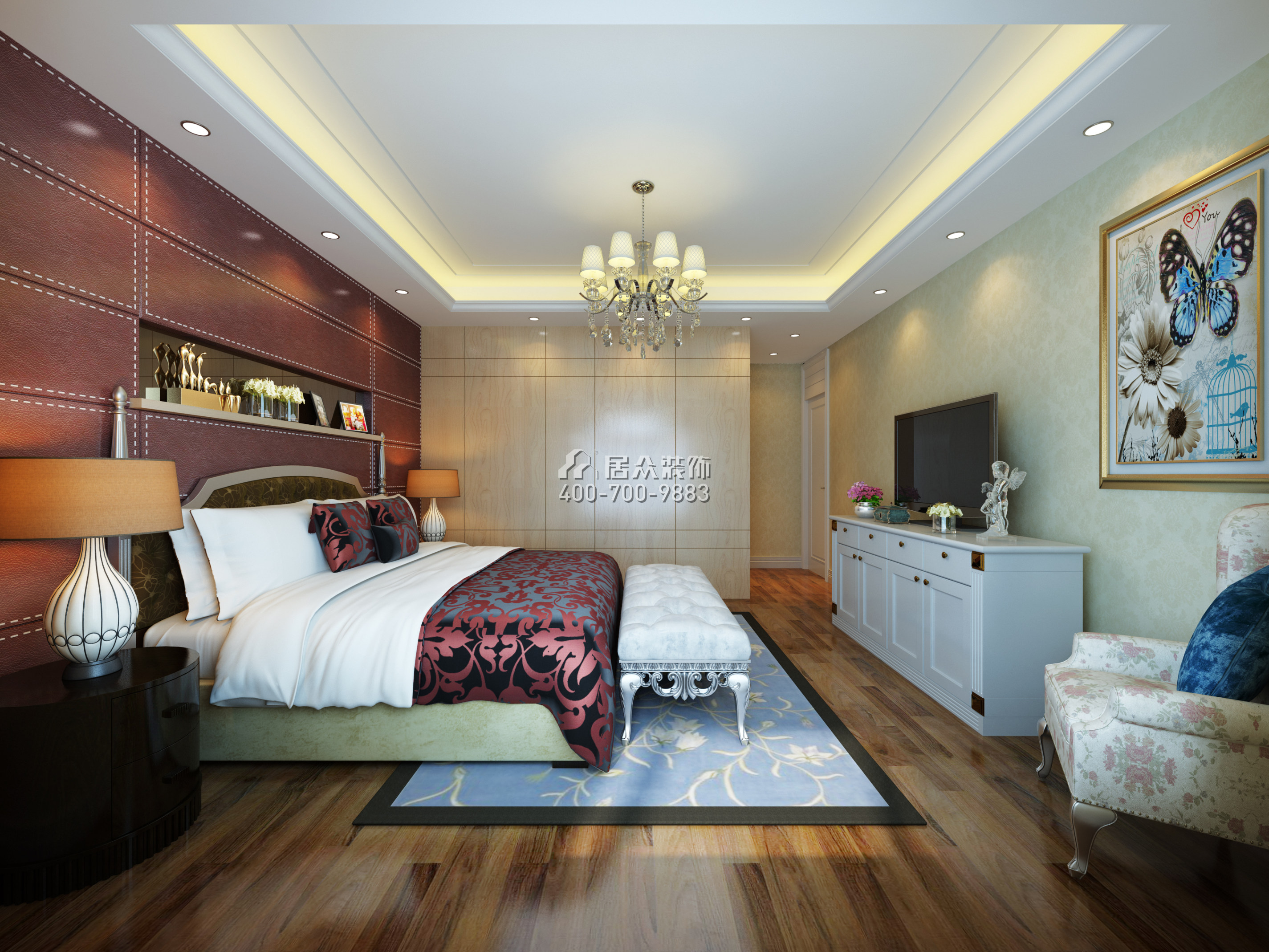 京基滨河时代广场188平方米现代简约风格平层户型卧室装修效果图