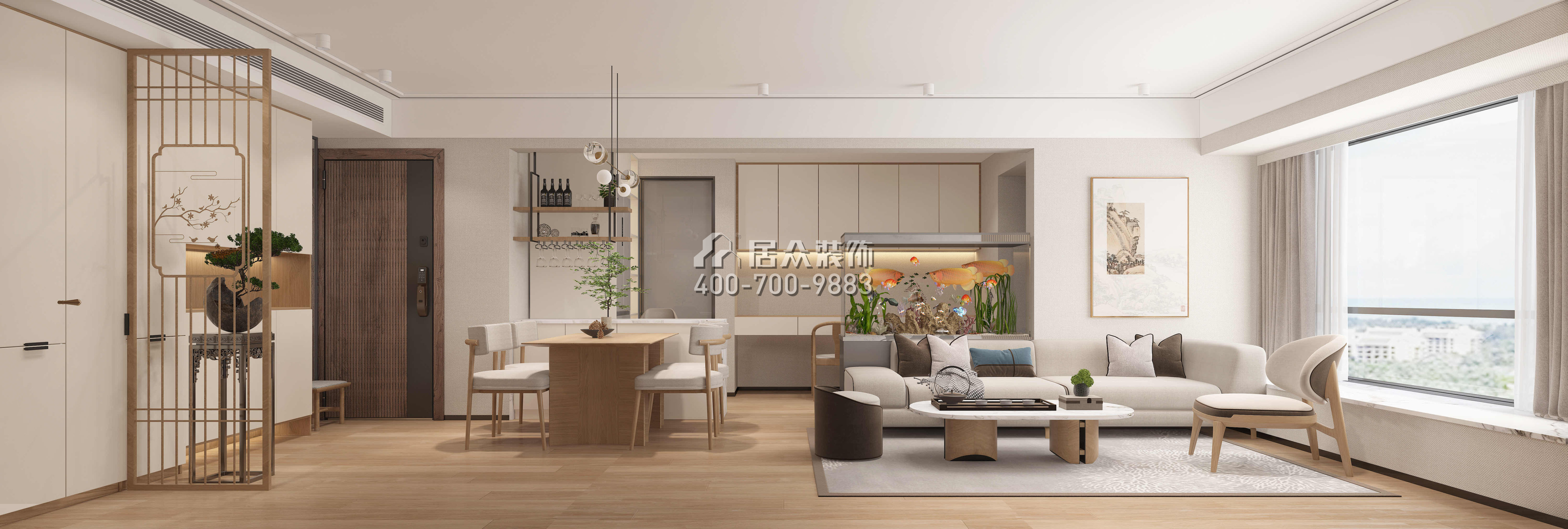 现代城梦想家园71平方米中式风格平层户型客厅装修效果图