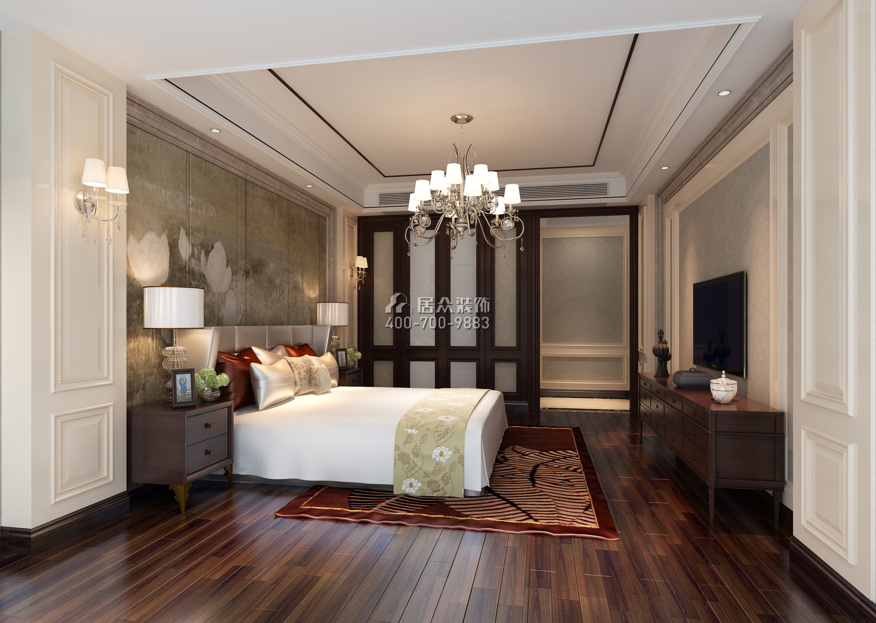 中洲中央公园二期260平方米混搭风格平层户型卧室装修效果图