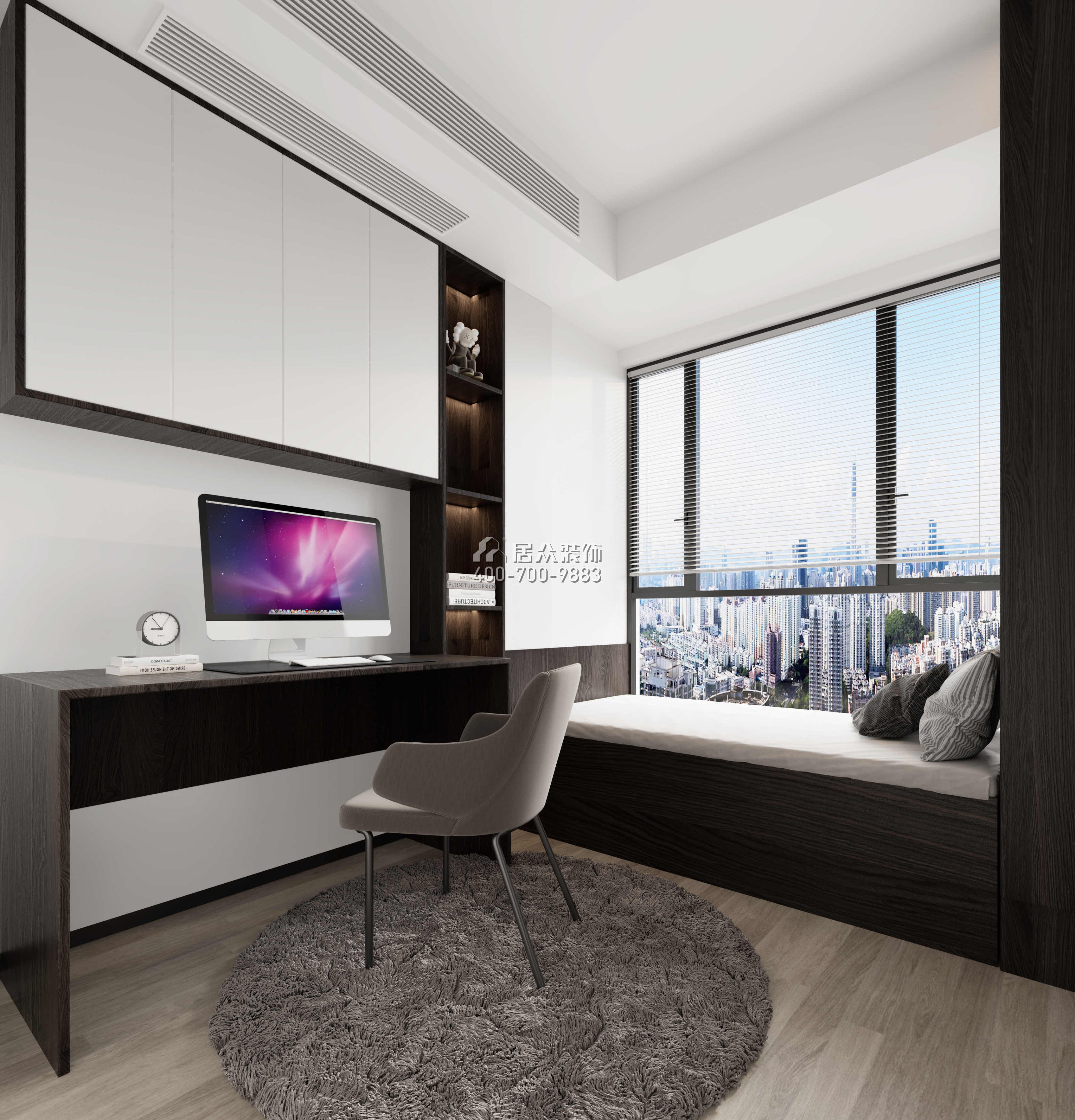鼎胜金域世家120平方米现代简约风格平层户型卧室书房一体装修效果图