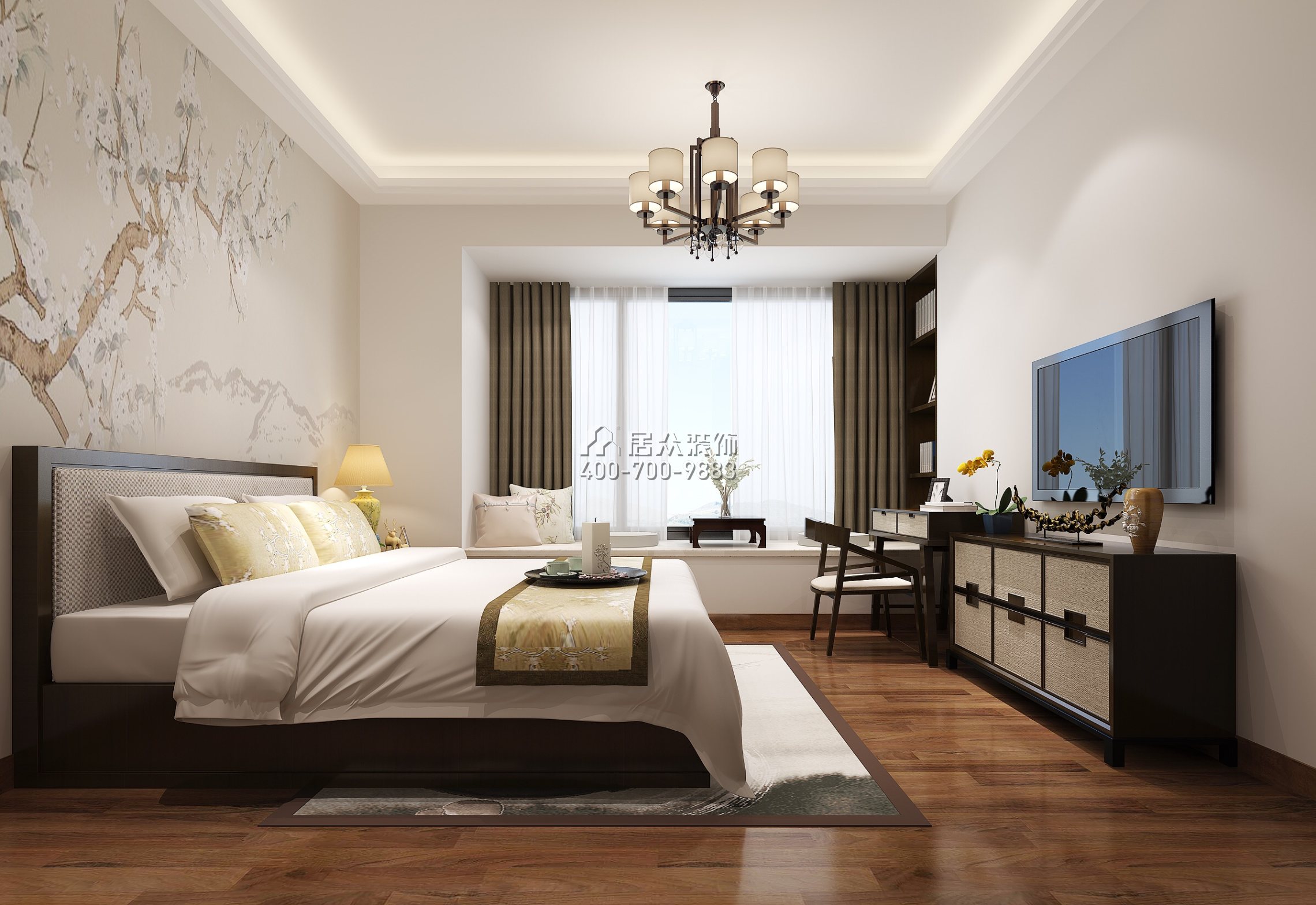 珊瑚天峰200平方米中式风格复式户型卧室装修效果图