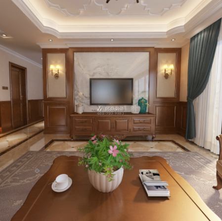 湘江雅颂居260平方米美式风格复式户型客厅装修效果图