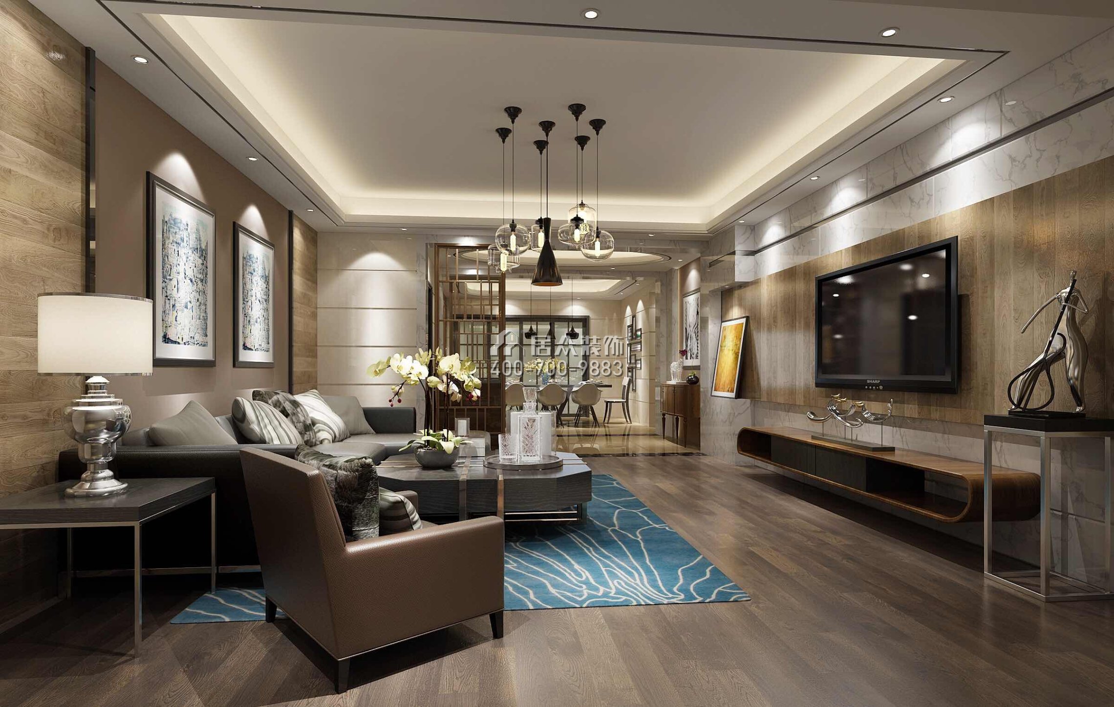 碧桂園220平方米現代簡約風格平層戶型客廳裝修效果圖