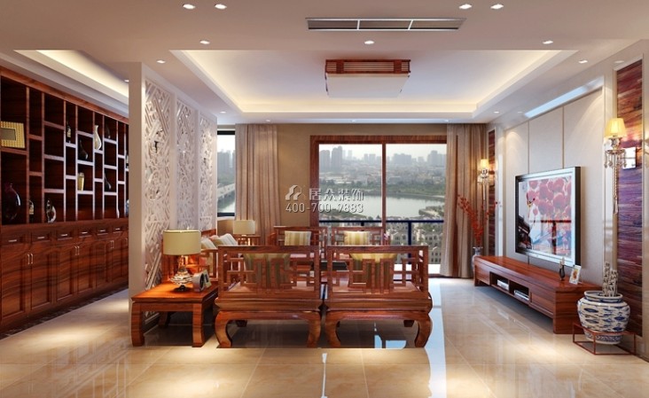 雅居樂136平方米中式風格平層戶型客廳裝修效果圖