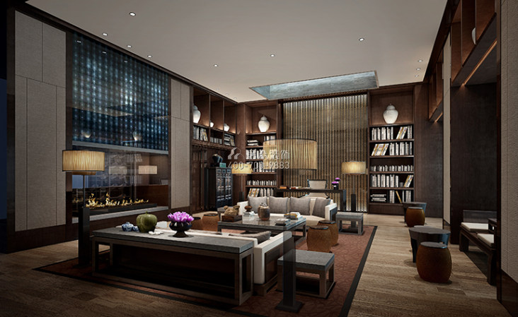 星河丹堤500平方米中式风格别墅户型书房装修效果图