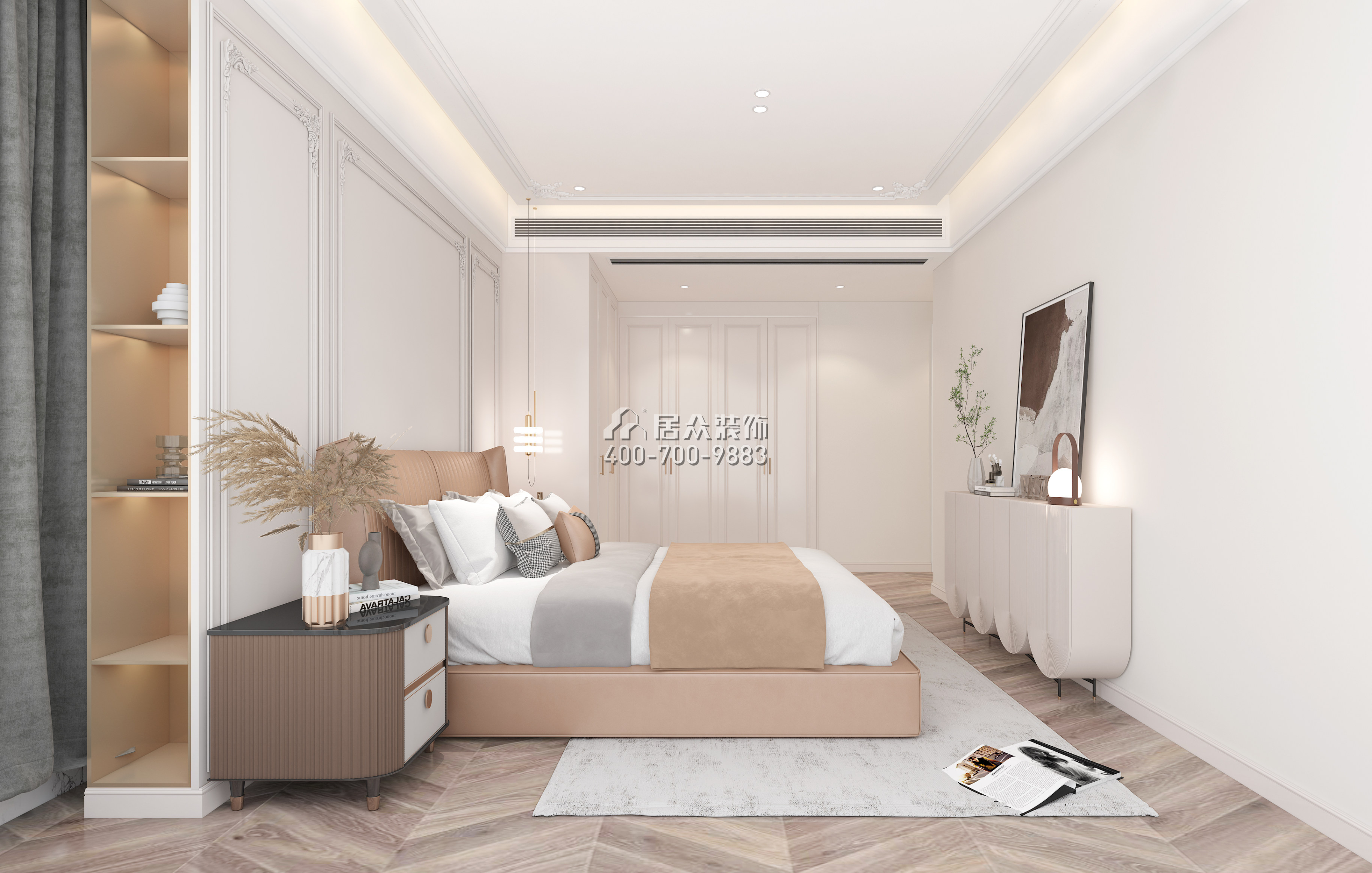 金成时代家园106平方米美式风格平层户型卧室装修效果图