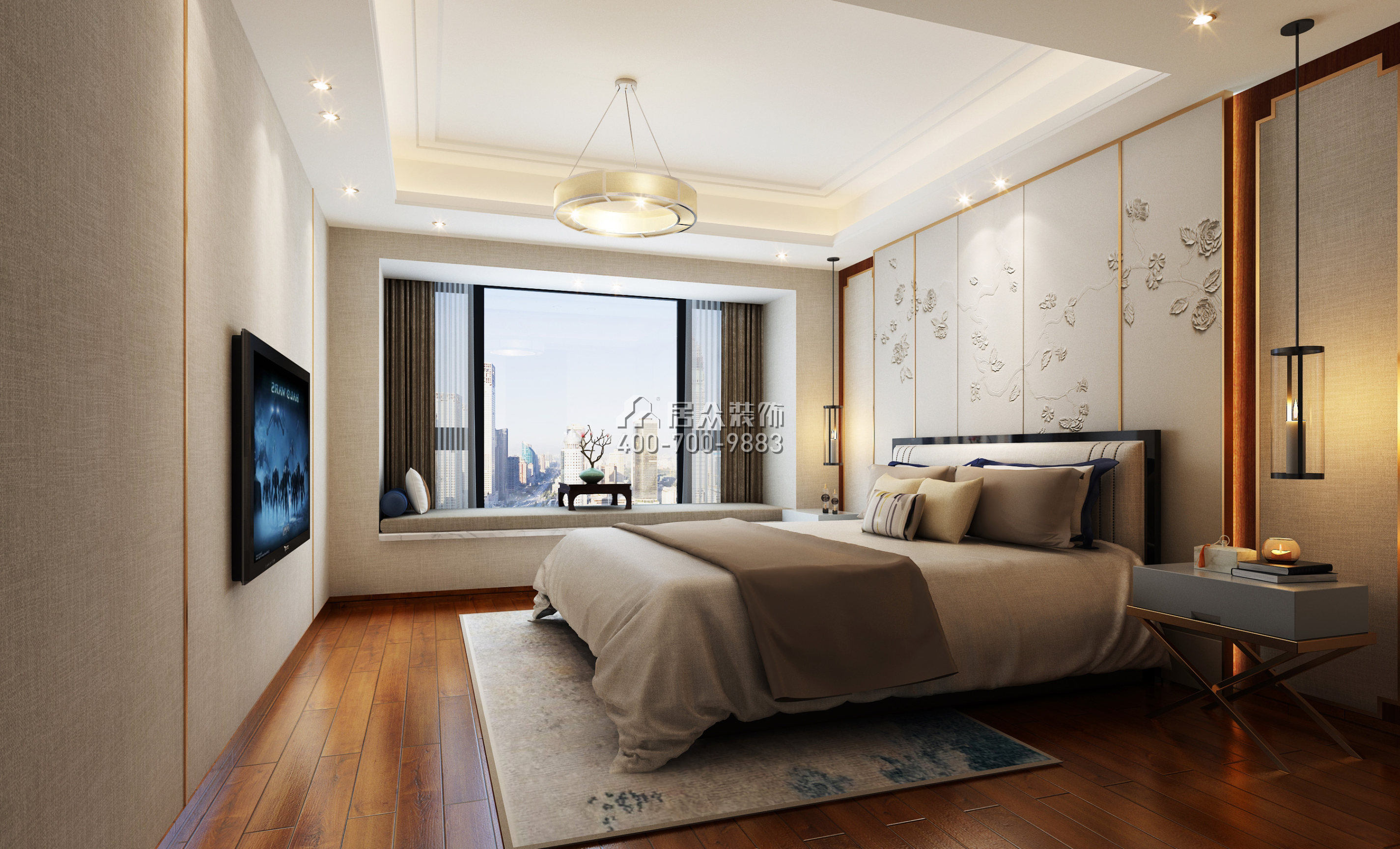 香山里花园四期170平方米中式风格平层户型卧室装修效果图