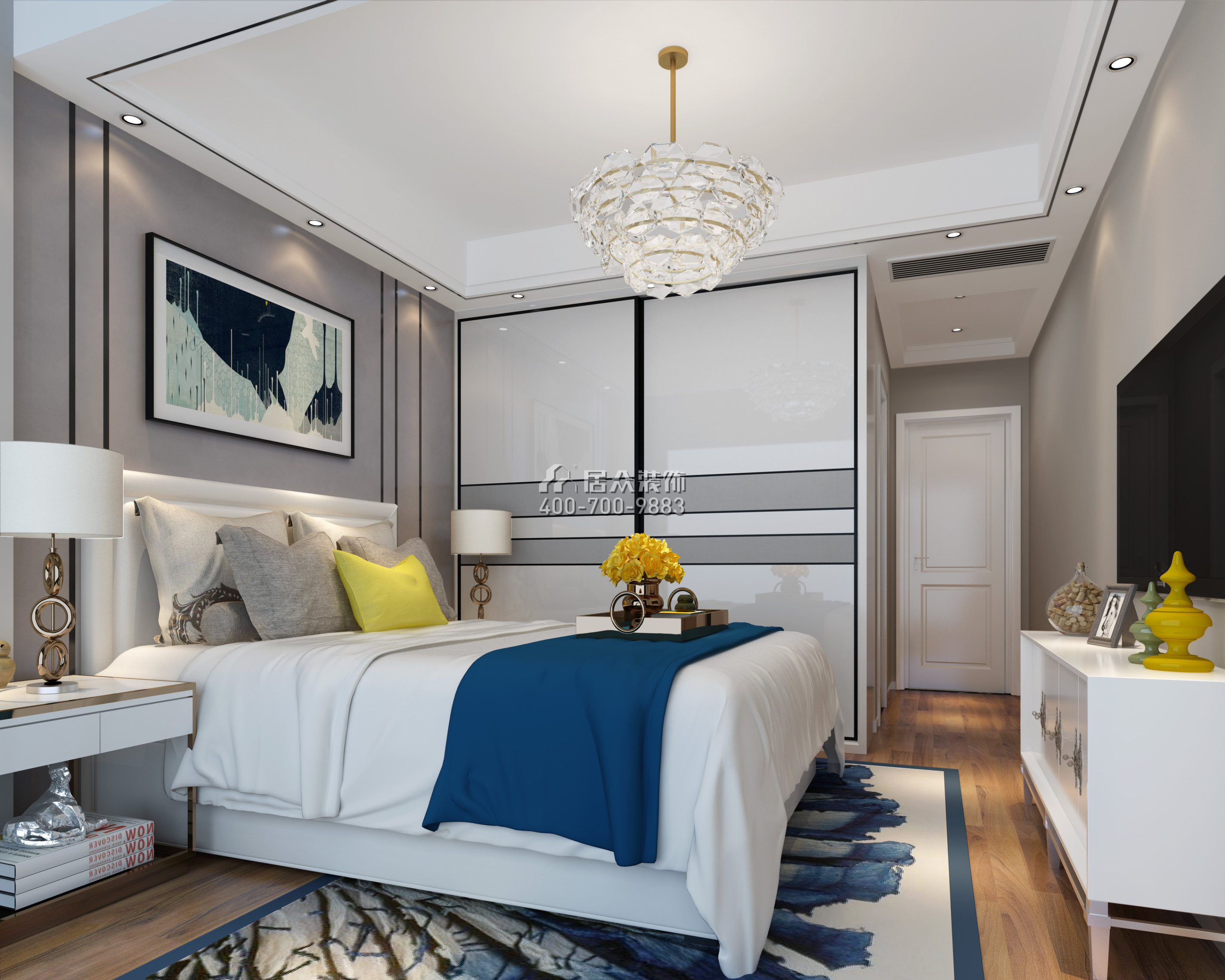 联投东方华府二期120平方米现代简约风格平层户型卧室装修效果图