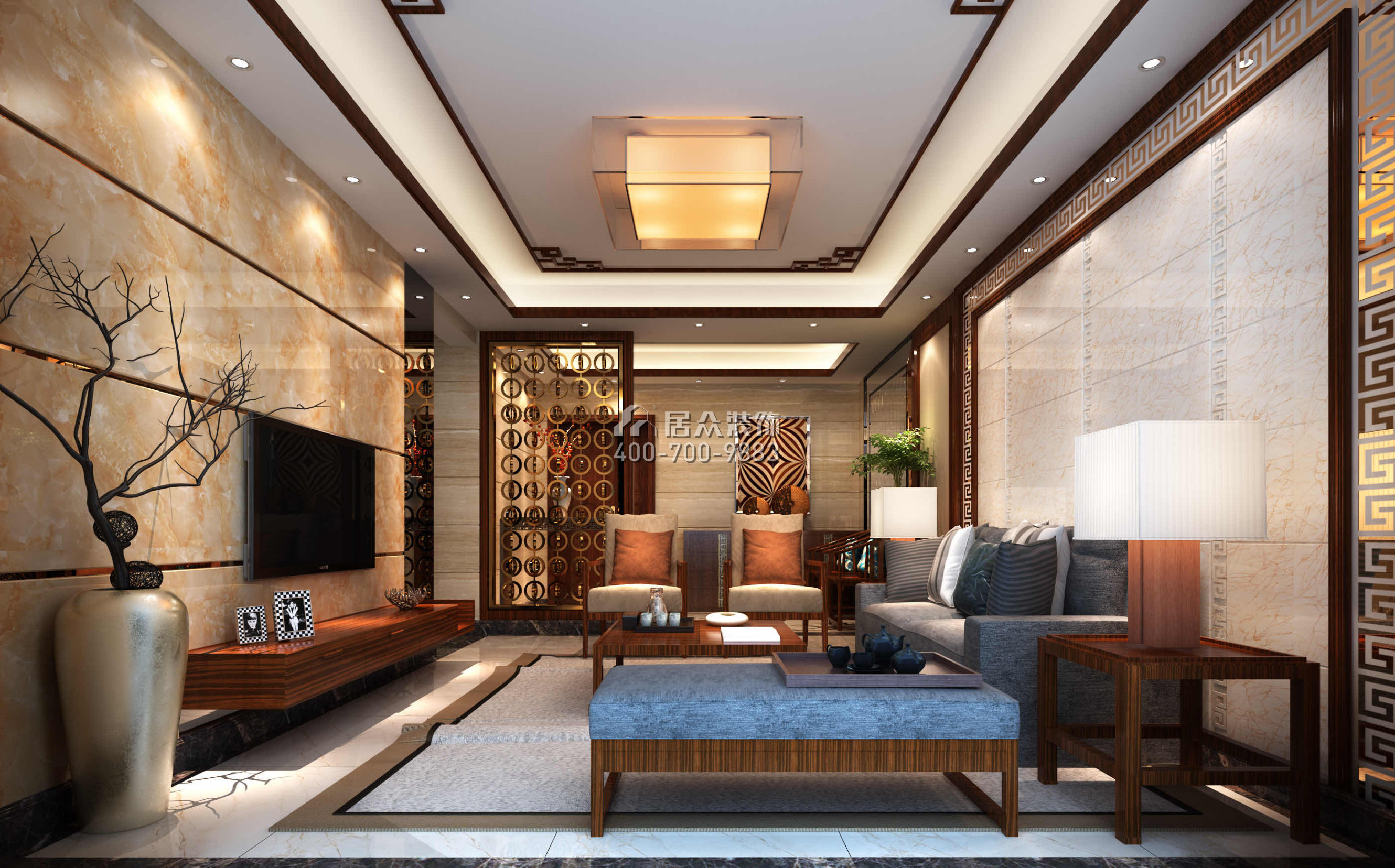 凯因新城天誉250平方米中式风格复式户型客厅装修效果图