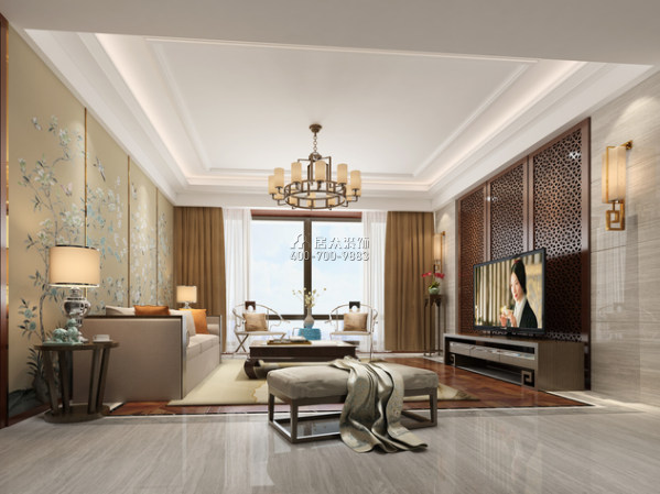 保利国际广场210平方米中式风格平层户型客厅装修效果图