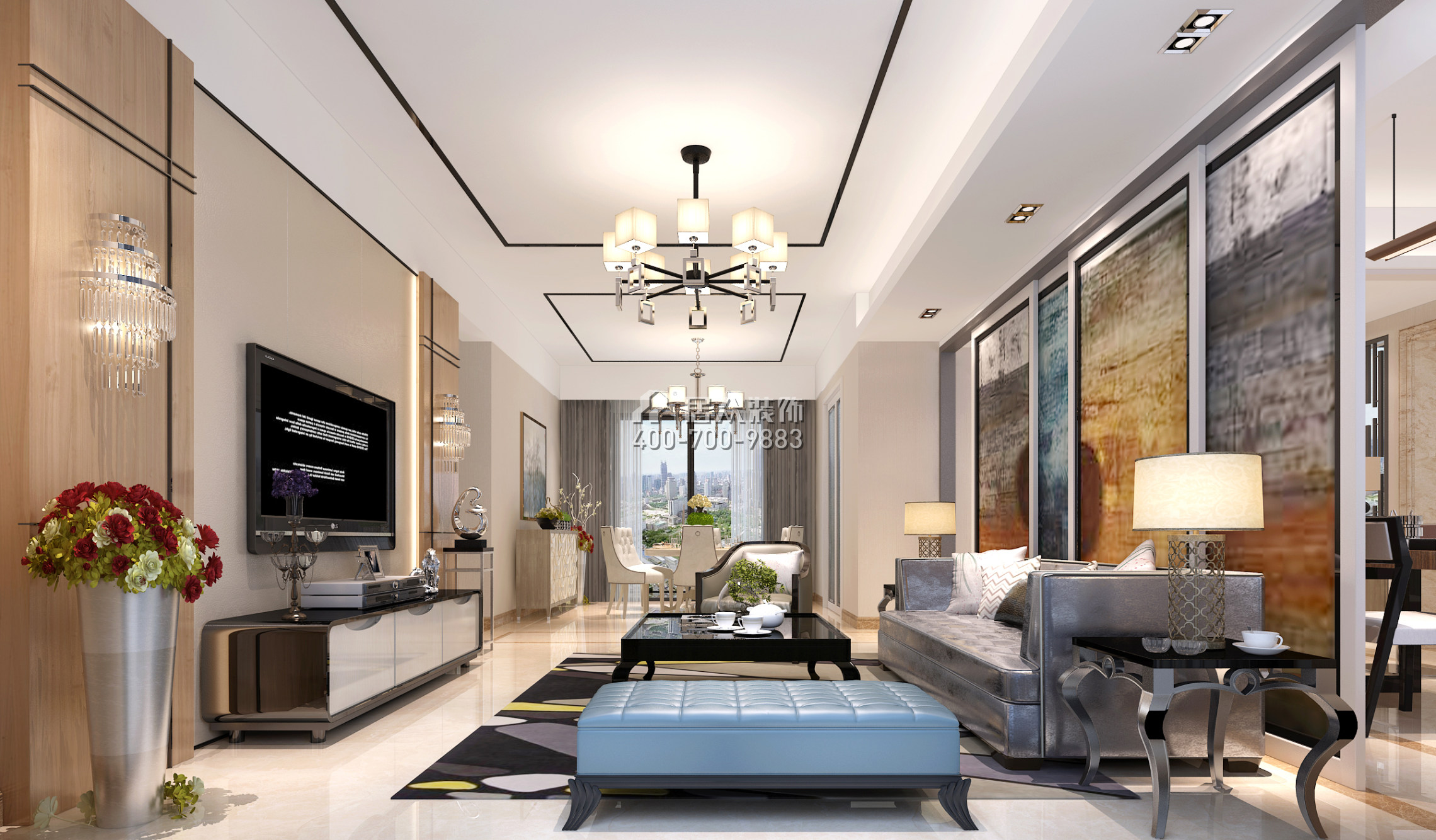 天悦湾140平方米现代简约风格平层户型客厅装修效果图