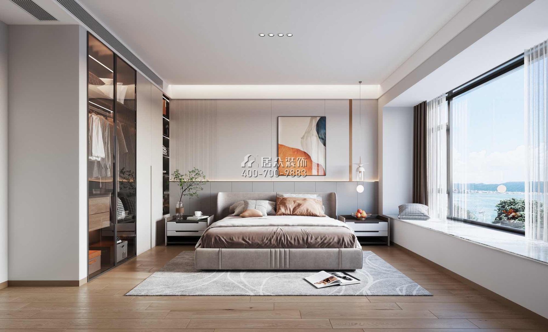 华发新城200平方米现代简约风格平层户型卧室kok电竞平台效果图