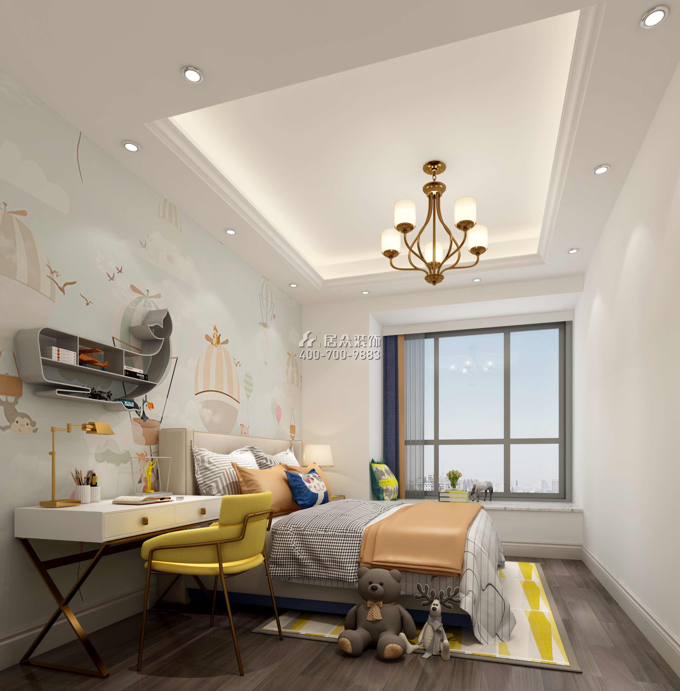 壹方中心220平方米美式风格平层户型卧室装修效果图