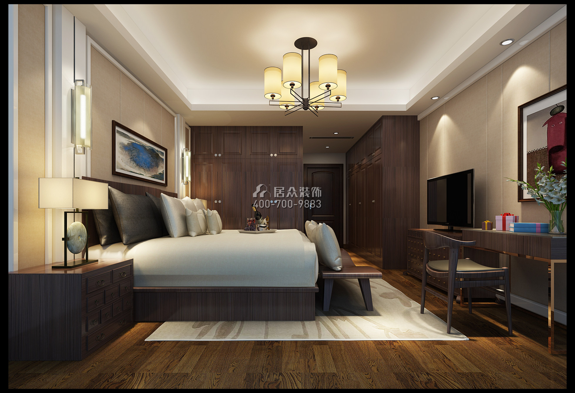 五矿万境水岸240平方米中式风格平层户型卧室装修效果图