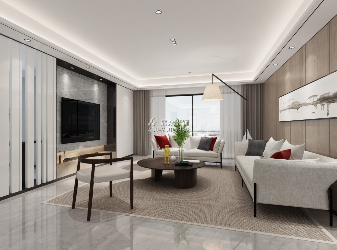 卓越維港北區230平方米現代簡約風格平層戶型客廳裝修效果圖