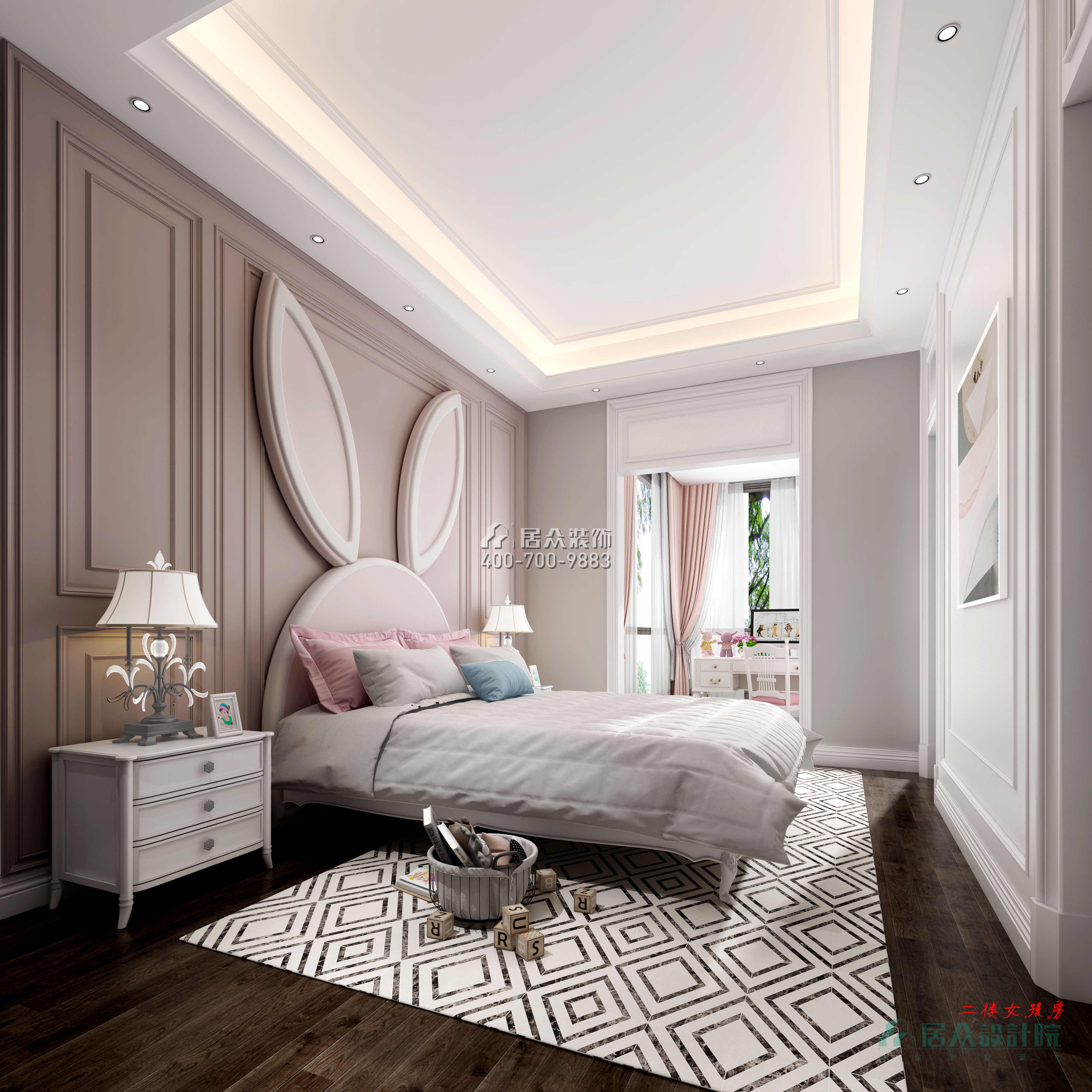 紫檀山700平方米现代简约风格别墅户型卧室装修效果图