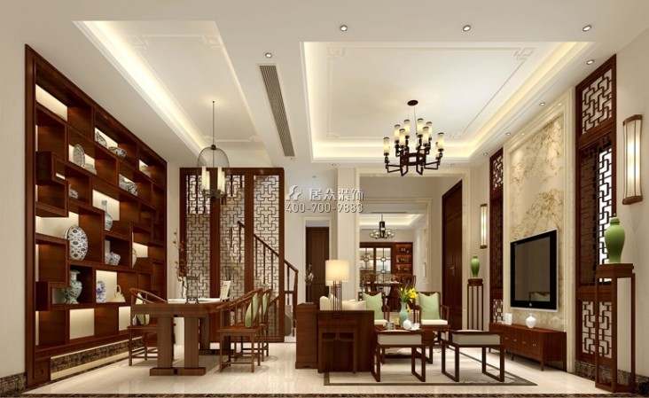 中海珑玺140平方米中式风格复式户型客厅装修效果图