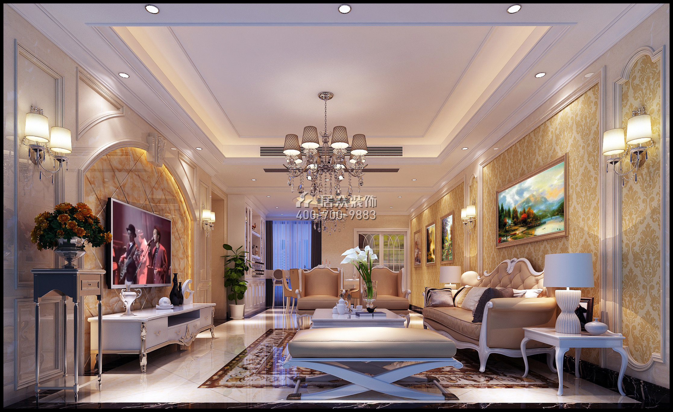 幸福城二期128平方米欧式风格平层户型客厅装修效果图