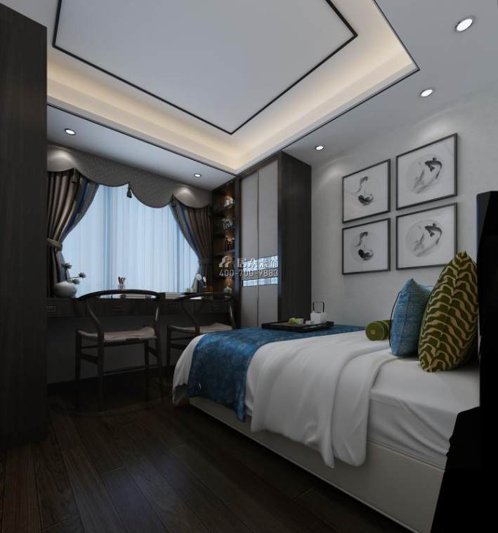 华盛·西荟城4期150平方米中式风格平层户型卧室装修效果图