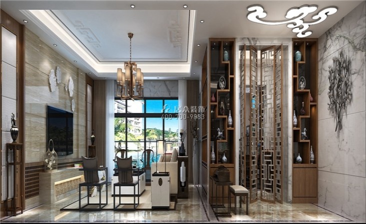 纯水岸十五期286平方米中式风格平层户型客厅装修效果图