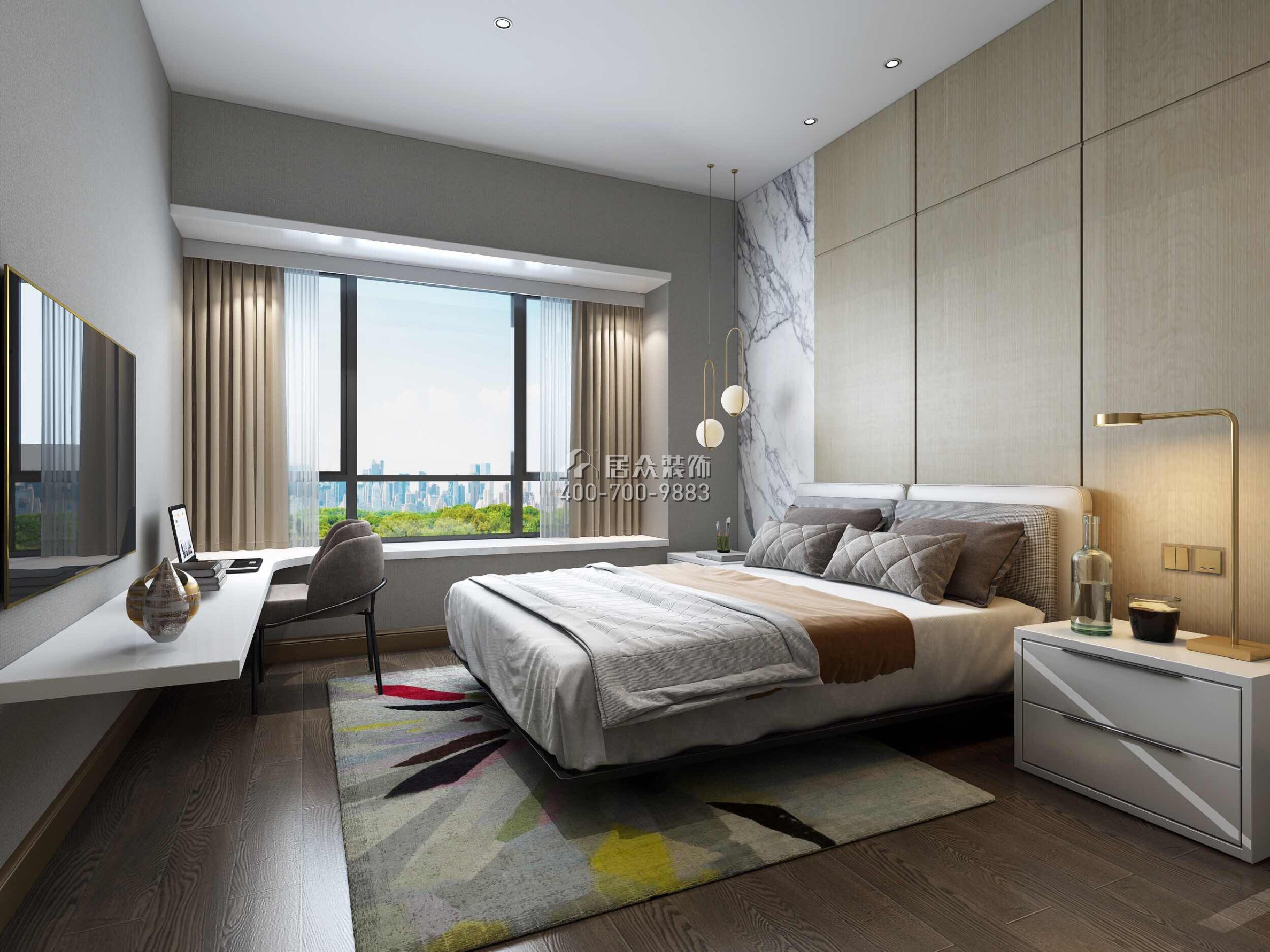 银湖蓝山230平方米现代简约风格平层户型卧室装修效果图