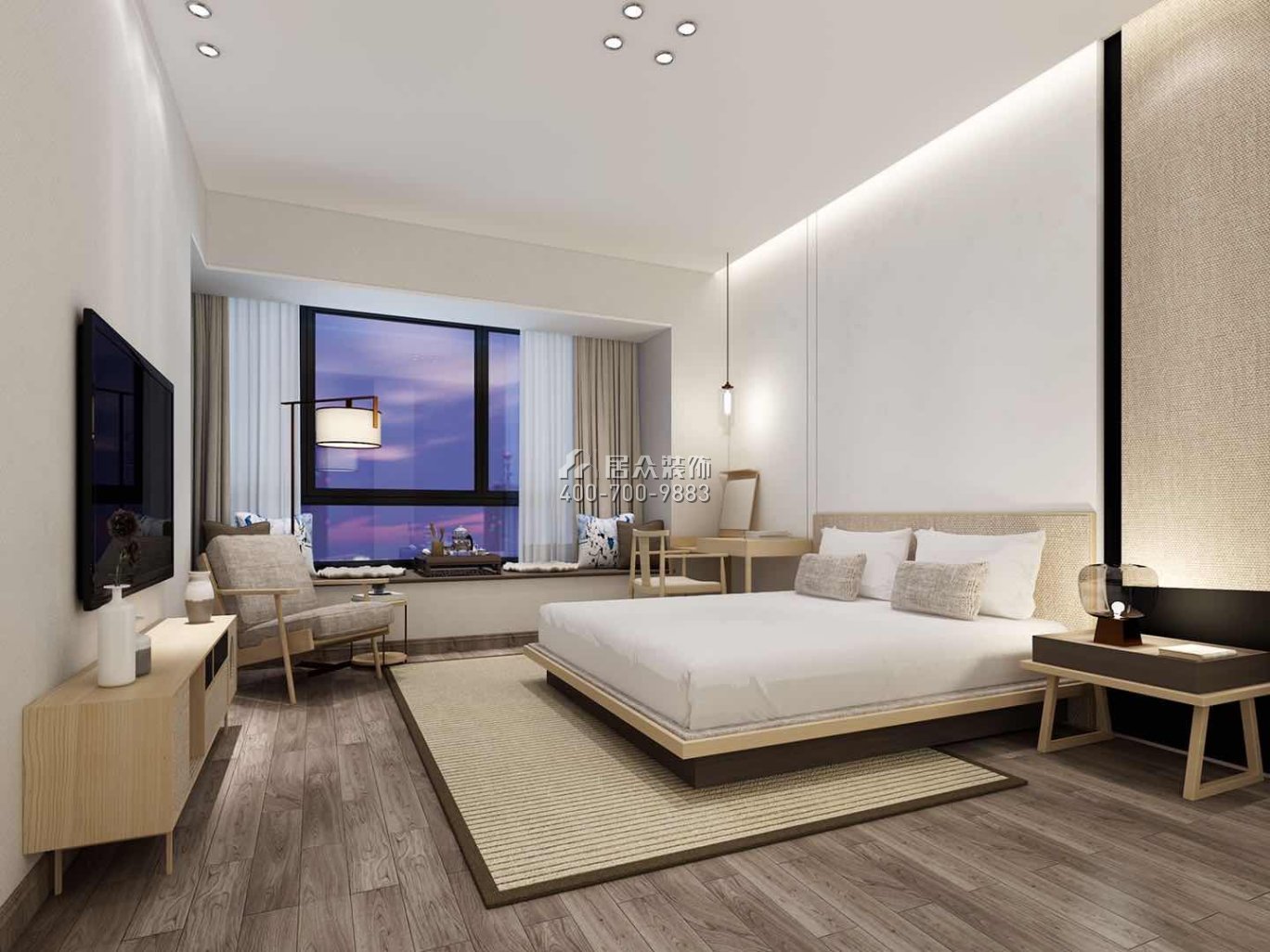华发山庄173平方米现代简约风格平层户型卧室装修效果图