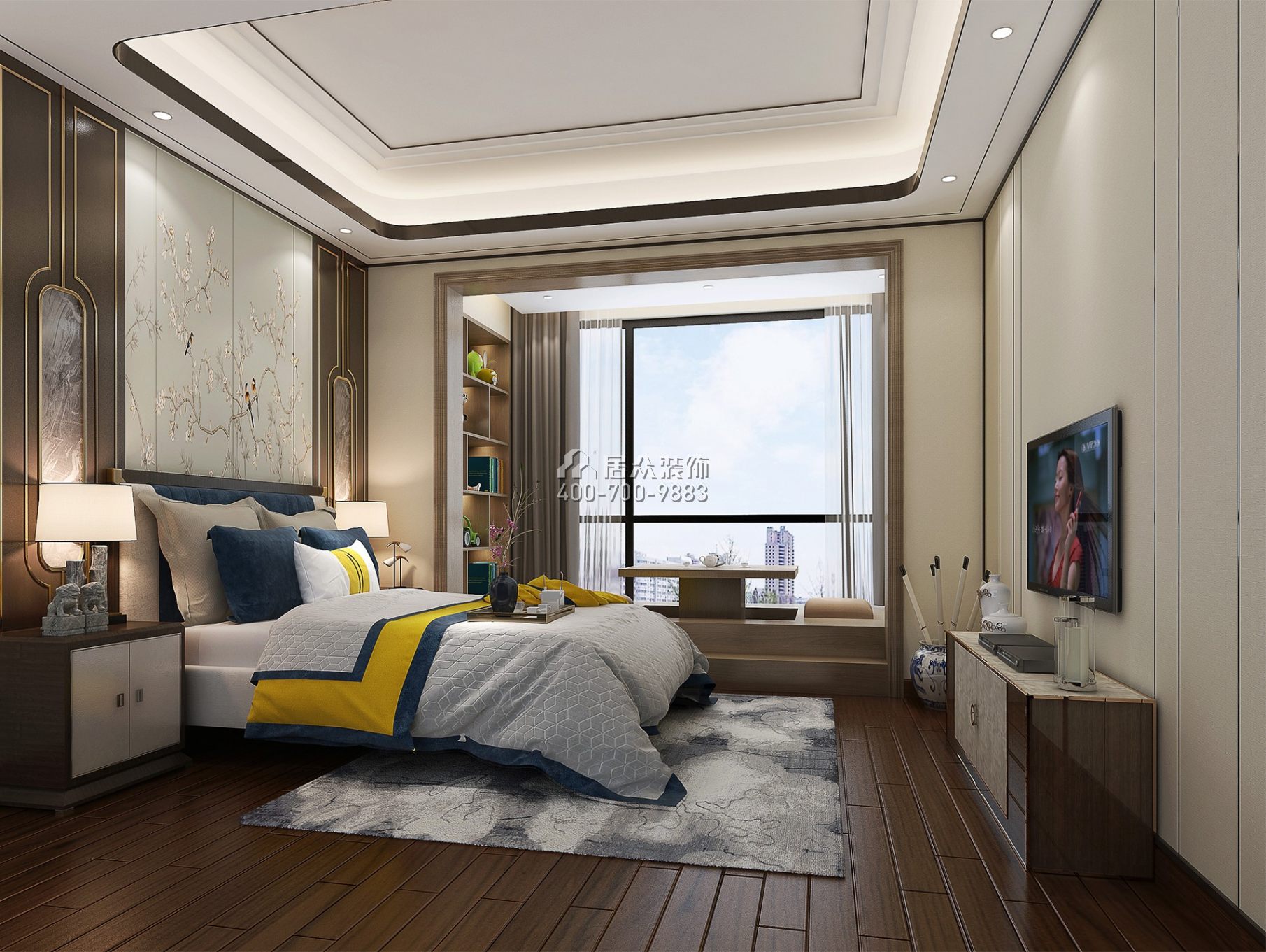 博林天瑞花园二期192平方米中式风格平层户型卧室装修效果图