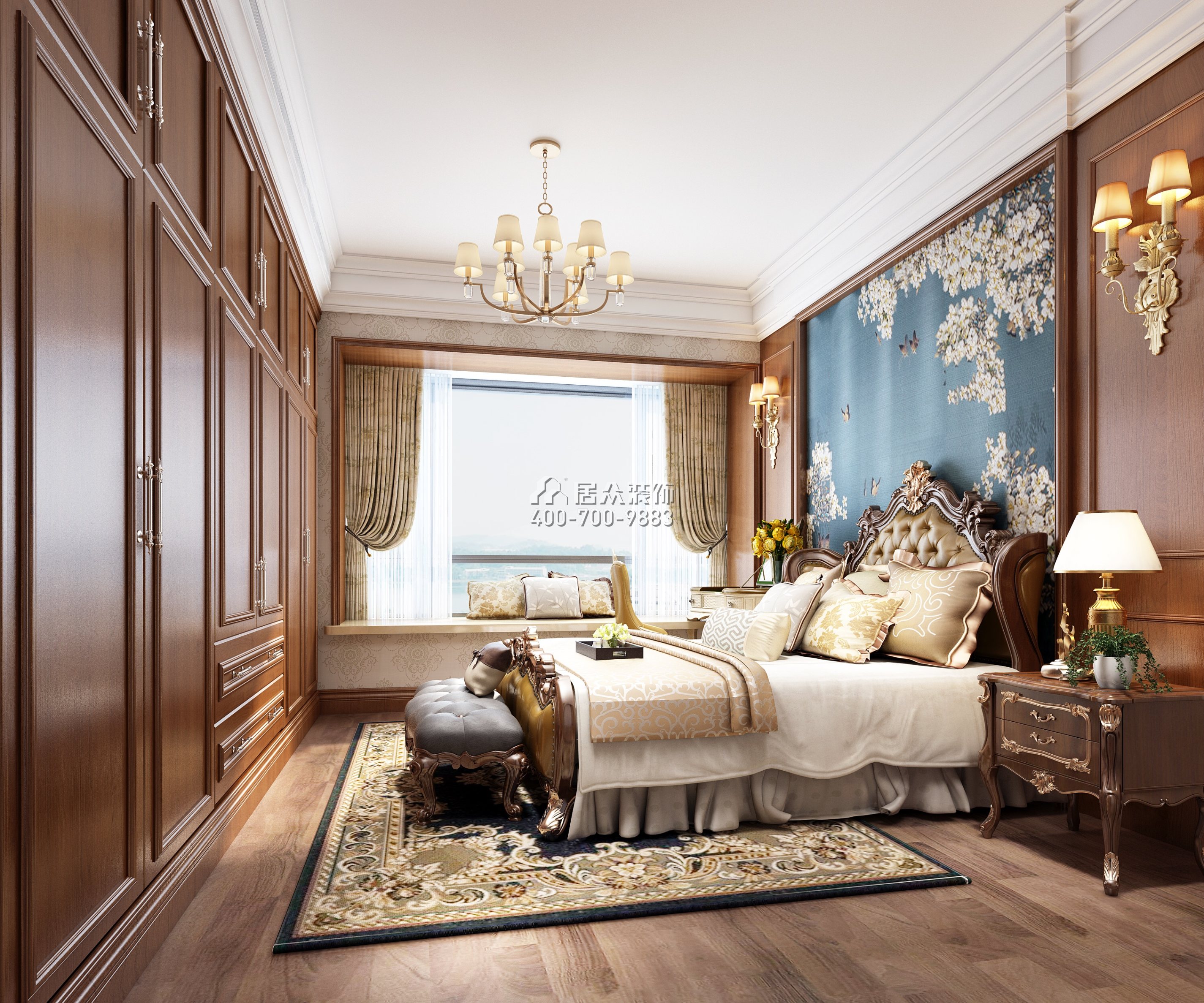 共和世家133平方米美式风格平层户型卧室装修效果图