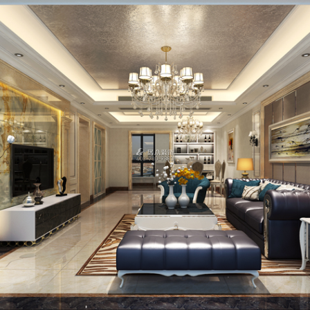 保利天汇139平方米现代简约风格平层户型客厅装修效果图