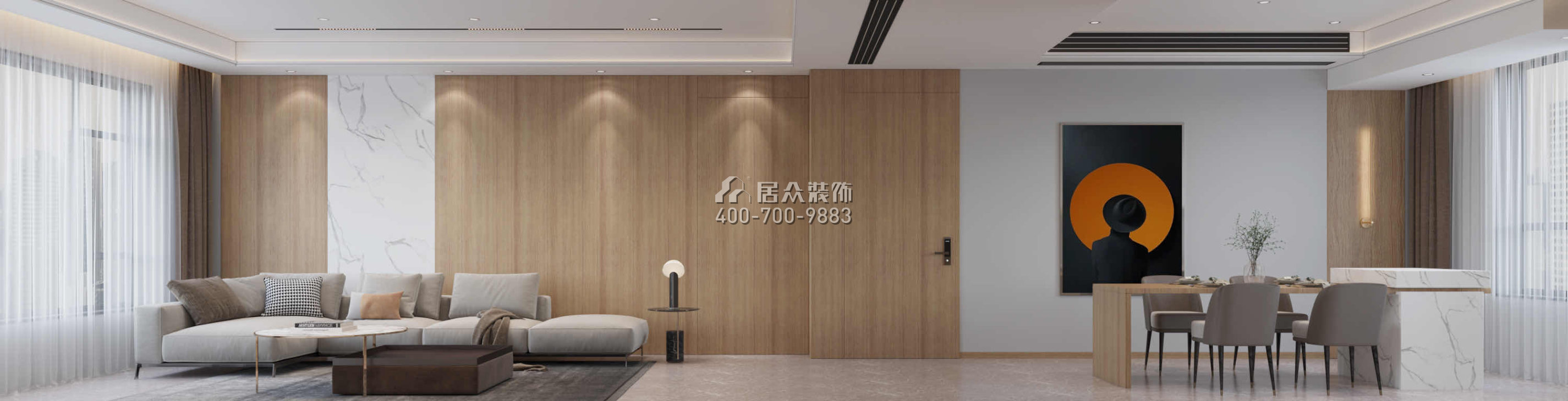 香江悅府160平方米現代簡約風格平層戶型客餐廳一體裝修效果圖