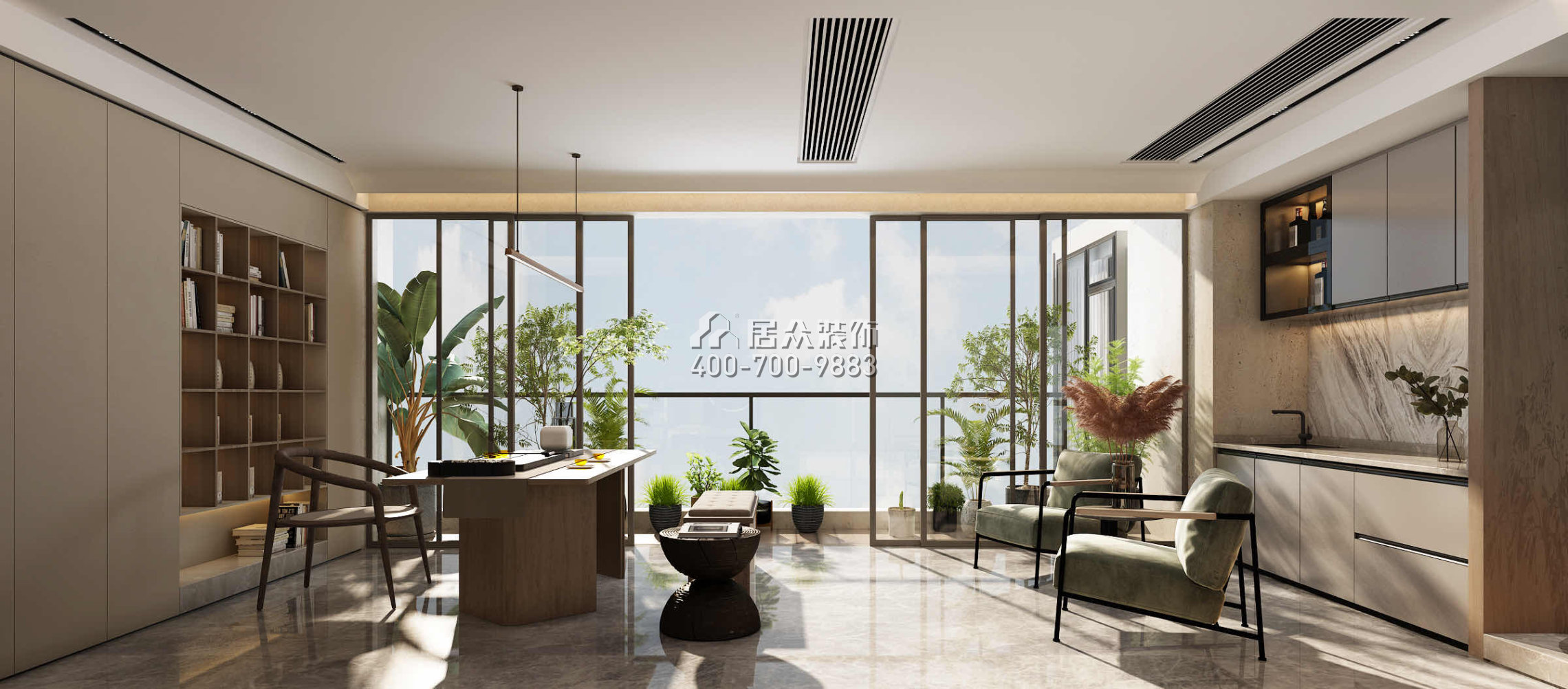 明珠国际300平方米现代简约风格平层户型茶室装修效果图