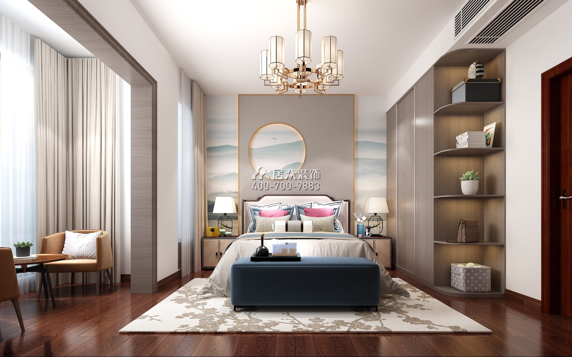白云堡豪苑尚云名邸213平方米中式风格平层户型卧室装修效果图