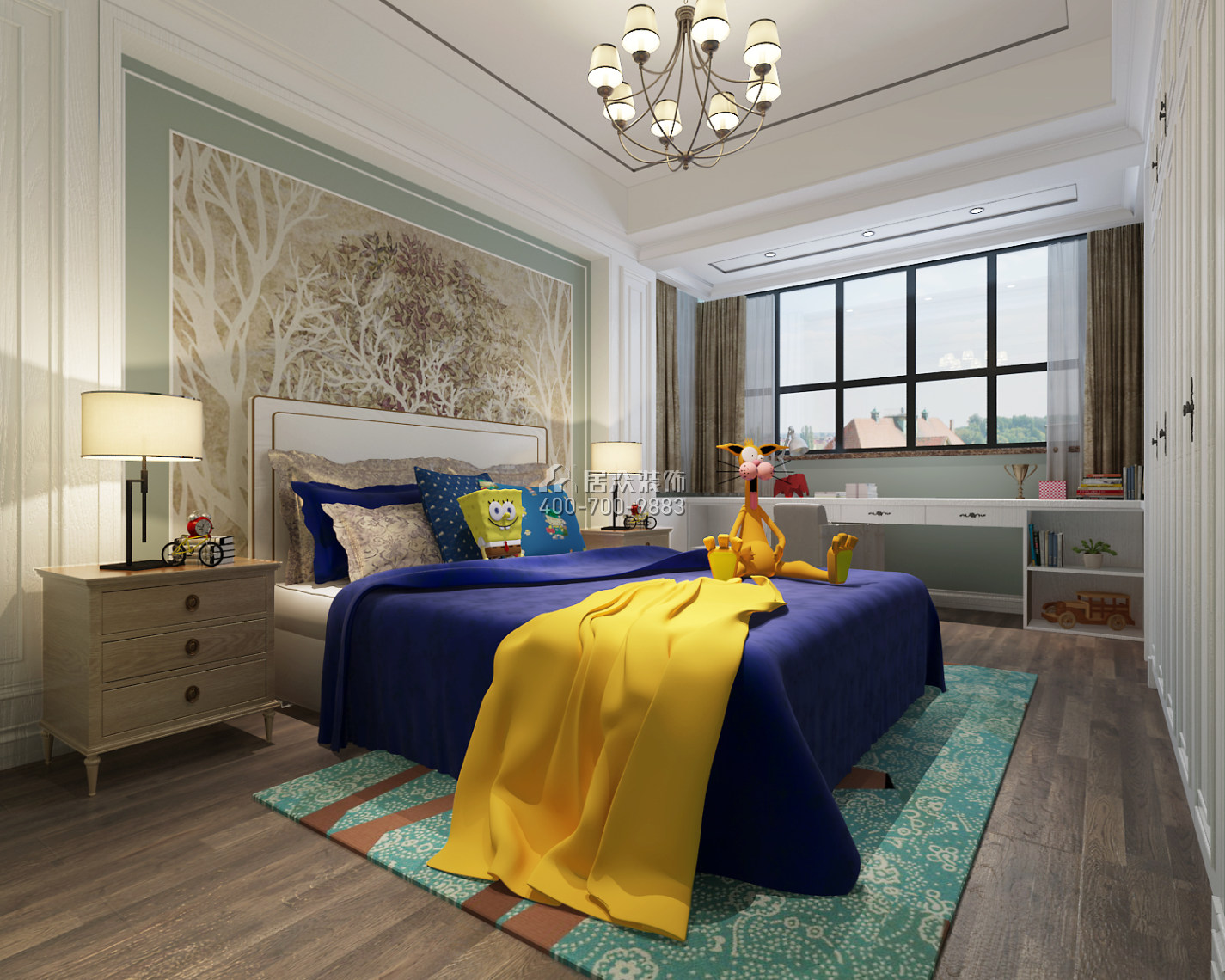 滨湖名苑177平方米美式风格平层户型卧室开元官网效果图