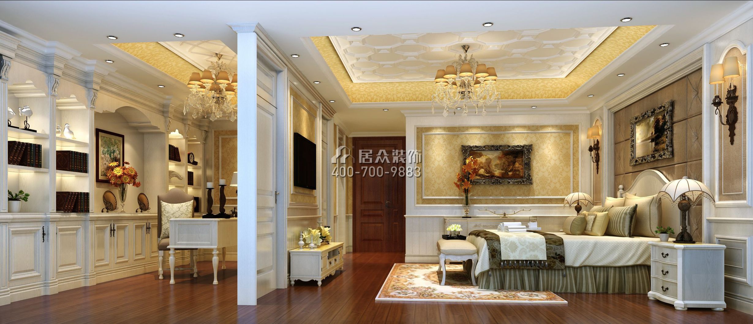 四季山水220平方米美式风格平层户型卧室（中国）科技有限公司官网效果图