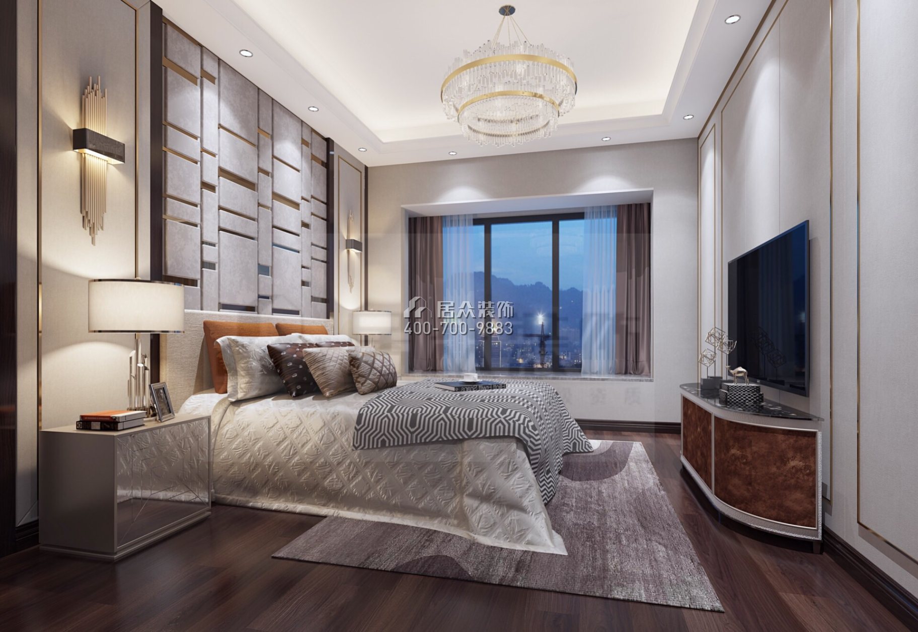 龙光玖龙玺113平方米现代简约风格平层户型卧室装修效果图