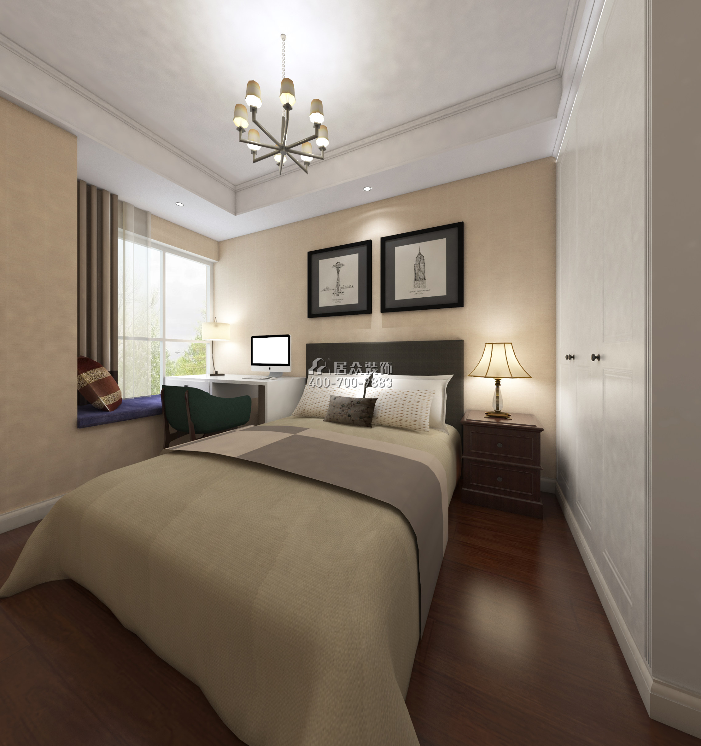 黃埔雅苑一期143平方米美式風格平層戶型臥室裝修效果圖