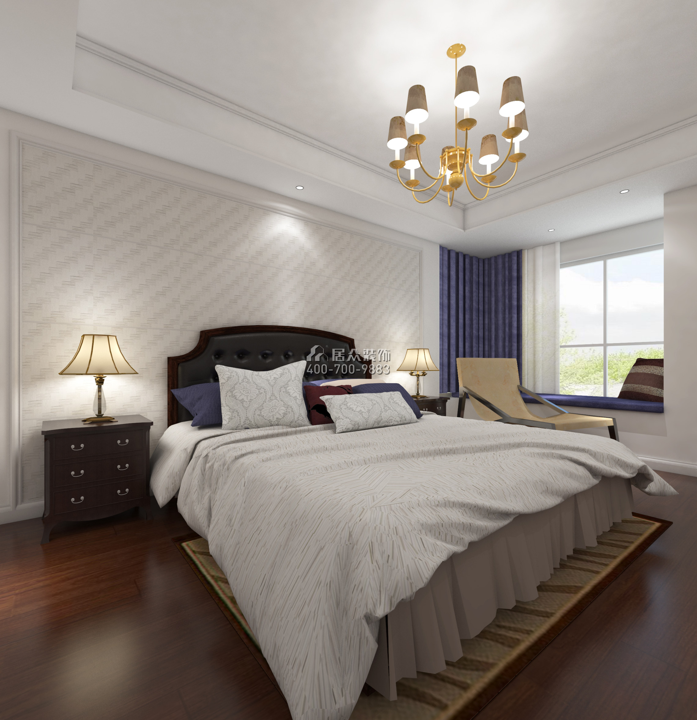 黄埔雅苑一期143平方米美式风格平层户型卧室装修效果图
