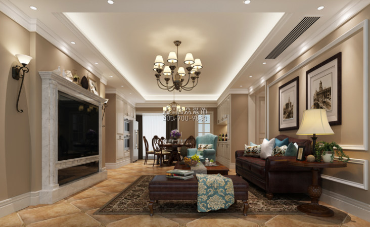 星汇名庭140平方米美式风格平层户型客厅装修效果图