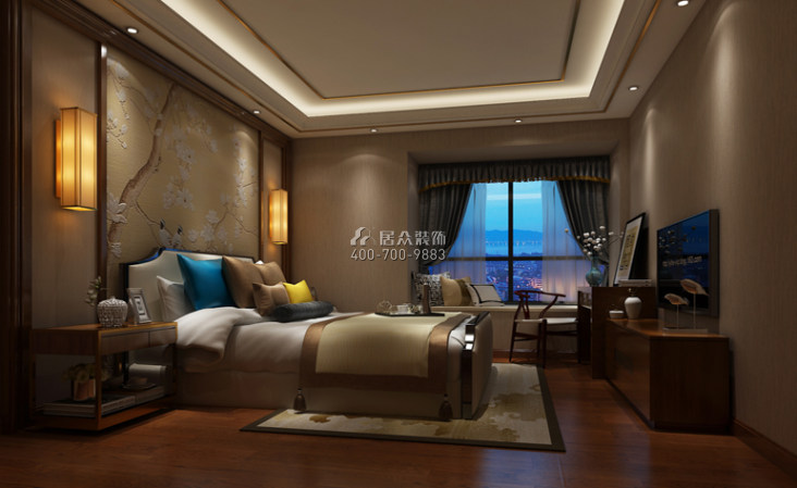 维港半岛180平方米中式风格平层户型卧室装修效果图